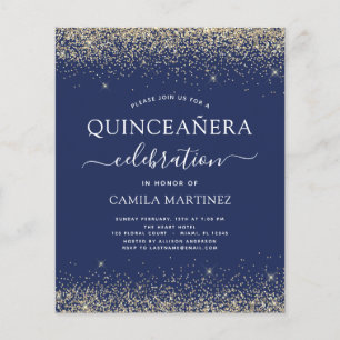 Budget Quinceanera Navy Blue Gold Modern Glitter Flyer
