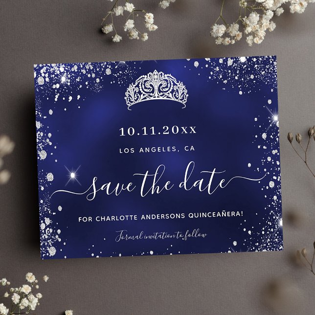 Budget Quinceanera navy blue silver save date (Creator Uploaded)