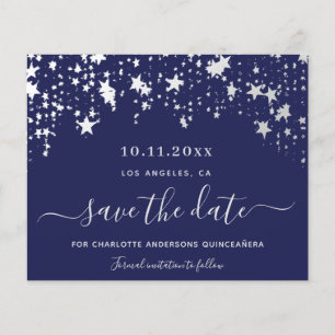 Budget Quinceanera navy blue white Save the Date