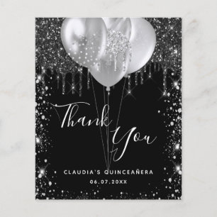 Budget Quinceanera noir argent carte de remercieme