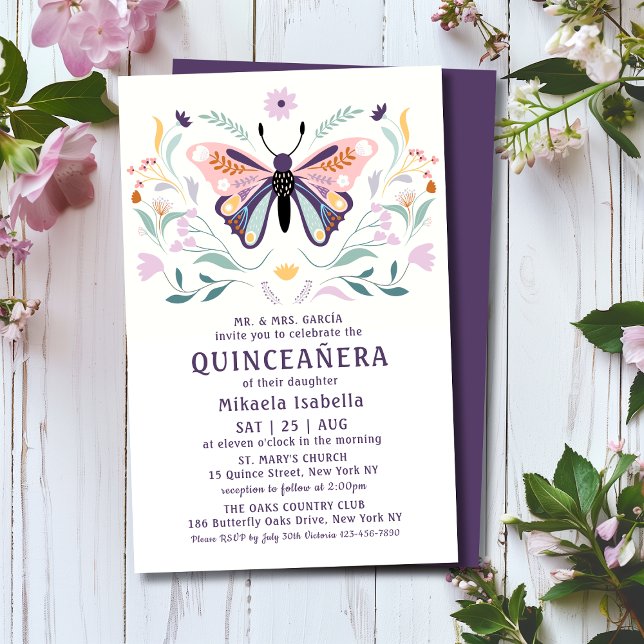 Budget Quinceañera Pink Purple Butterfly Floral Flyer (Creator Uploaded)