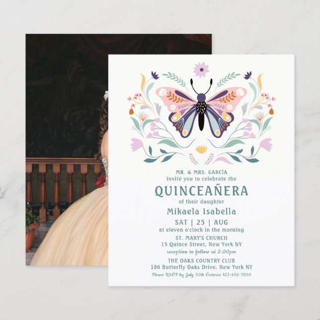 Budget Quinceañera Pink Purple Butterfly Photo (Front/Back)