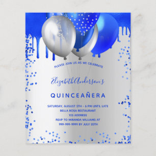 Budget Quinceanera royal blue silver invitation