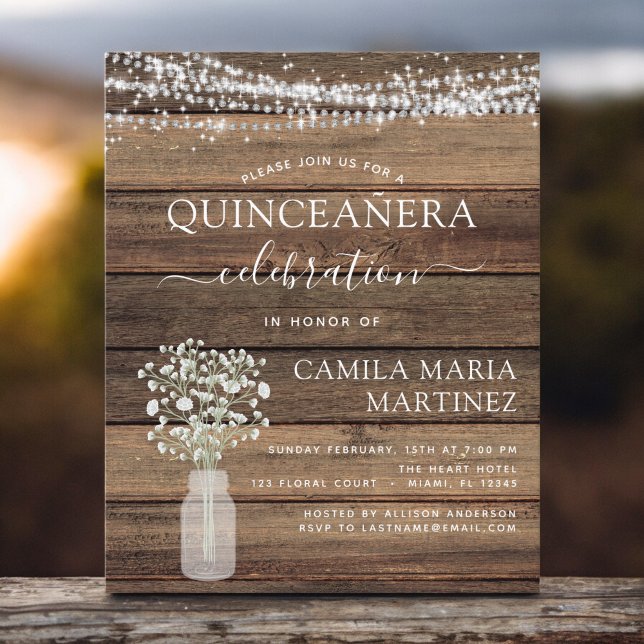 Budget Quinceanera Rustic Baby's Breath Invitation (Creator Uploaded)