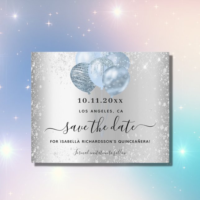Budget Quinceanera silver blue save the date (Creator Uploaded)