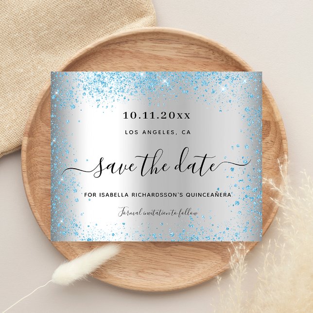 Budget Quinceanera silver blue save the date (Creator Uploaded)