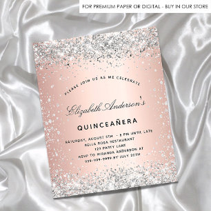 Budget Quinceanera silver rose gold invitation