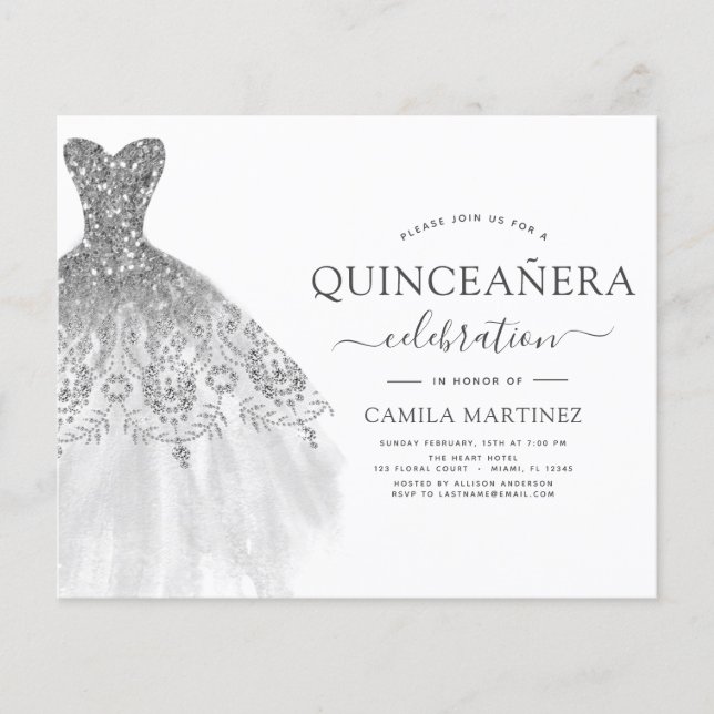 Budget Quinceanera White and Silver Glitter Flyer (Front)