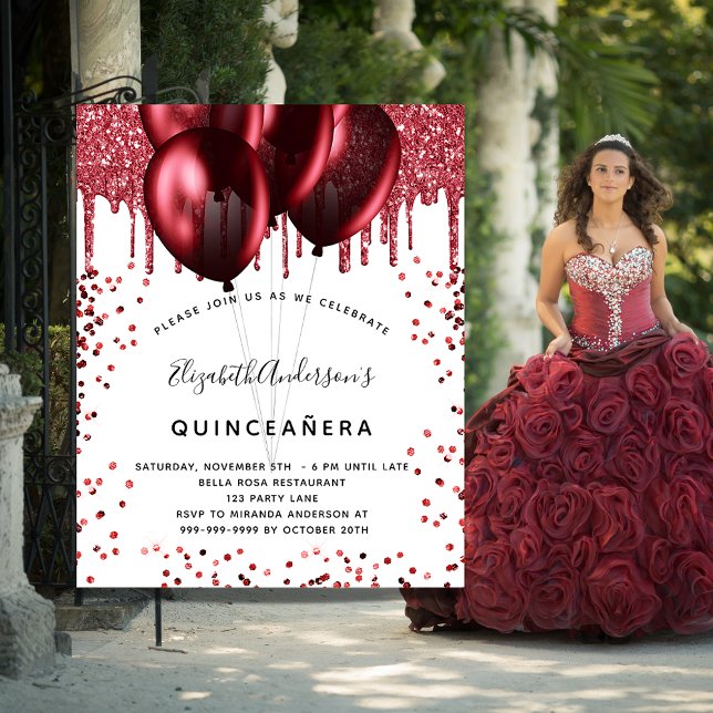 Budget Quinceanera white red glitter invitation (Creator Uploaded)
