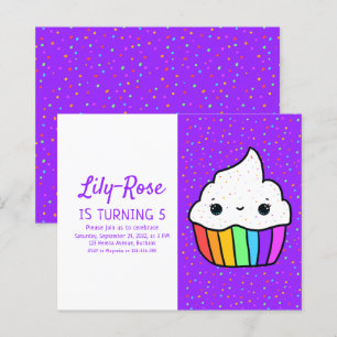 Budget Rainbow Cupcake Birthday Party Invitation