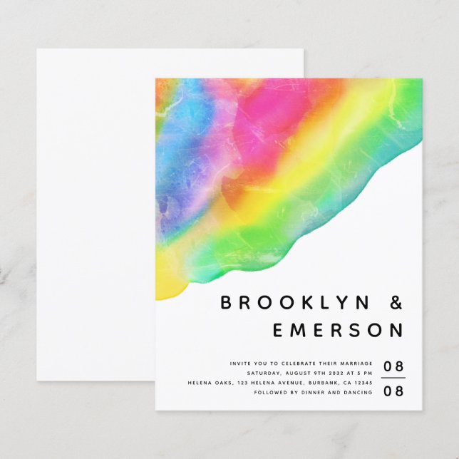 Budget Rainbow Gay Wedding Invitation (Front/Back)