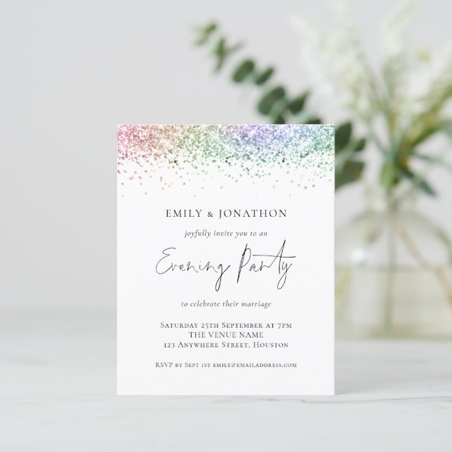 BUDGET Rainbow Glitter Evening Invite (Standing Front)