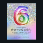 Budget Rainbow Glitter Foil Balloon 6th Birthday<br><div class="desc">Glam Holographic Rainbow Glitter Foil Pastel Balloon Girl Boy 6th Birthday Invitation</div>