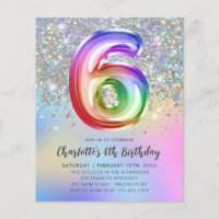 Budget Rainbow Glitter Foil Balloon 6th Birthday