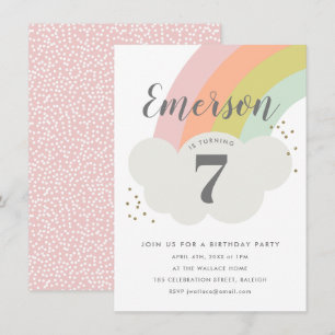 Budget Rainbow Kids Birthday Party Invitation