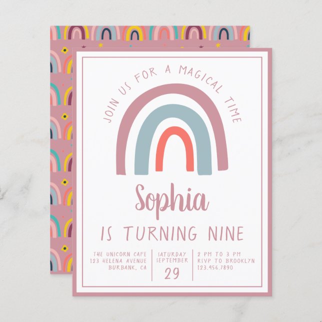 Budget Rainbow Magical Birthday Party Invitation (Front/Back)