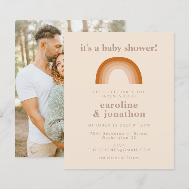 Budget Rainbow Terracotta Baby Shower Photo Invite (Front/Back)