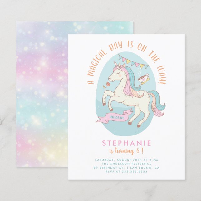 Budget Rainbow Unicorn Girl's Birthday Party (Front/Back)