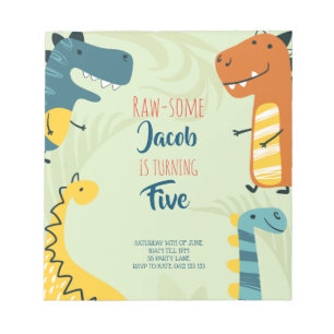 Budget, Raw-some Cute Dinosaur Birthday Invitation Notepad