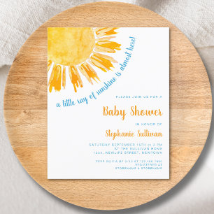 Budget Ray of Sunshine Boy Baby Shower Invitation