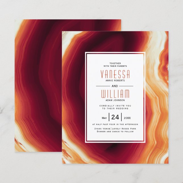 BUDGET Red agate slice fall wedding invitation (Front/Back)