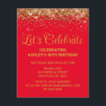 Budget Red and Gold 30th Birthday Party Invitation<br><div class="desc">red and gold glitter invite,  let's celebrate thirty any age,  fortieth fiftieth forty fifty sixty,  personalized 21st 40th 50th 60th,  elegant milestone thirtieth sweet 16,  custom 18th glam golden confetti,  adult calligraphy modern stylish script,  chic trendy simple for her,  bling 16th quinceanera 15th celebration,  20th 25th 35th 70th 80th</div>