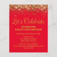 Budget Red and Gold 30th Birthday Party Invitation