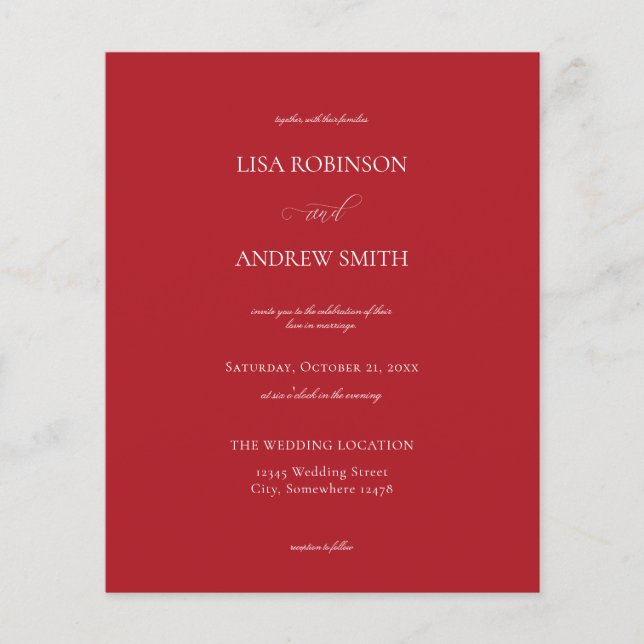 Budget Red Calligraphy Wedding Flyer (Front)