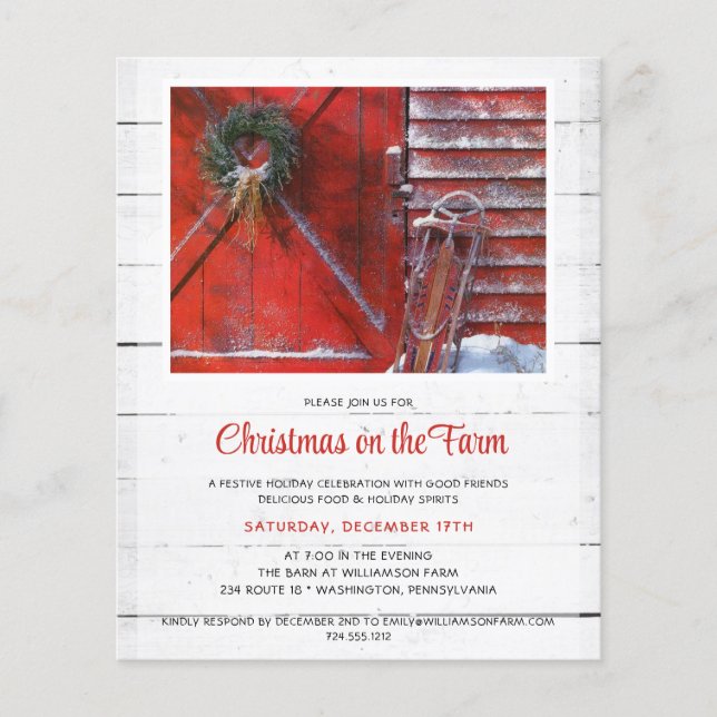 Budget  Red Christmas Barn Holiday Party Invite  Flyer (Front)