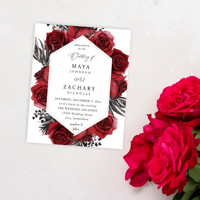Budget Red Floral & Black Wedding Flyer (Creator Uploaded)
