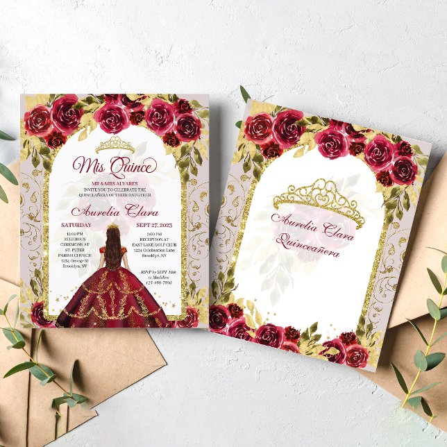 Budget Red Floral Princess Gold Arch Quinceanera (Creator Uploaded)
