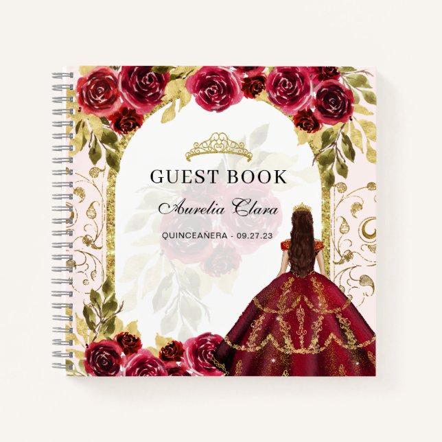 Budget Red Floral Quinceañera Livre d'or (Devant)