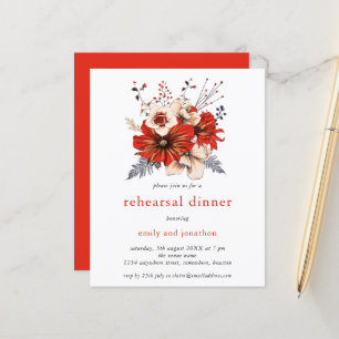 Budget Red Florals Rehearsal Dinner Invitation