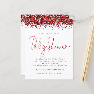 Budget Red Glitter Baby Shower Invitation