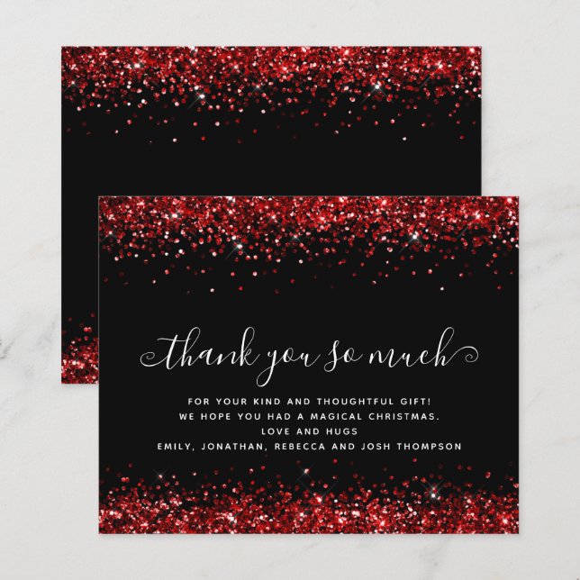 Budget Red Glitter Christmas Black Thank You (Front/Back)