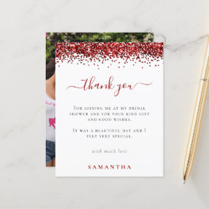 Budget Red Glitter Photo Bridal Shower Thank You