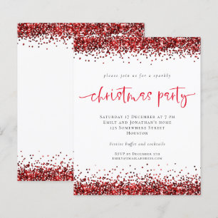 Budget Red Glitter Script Christmas Party Invite