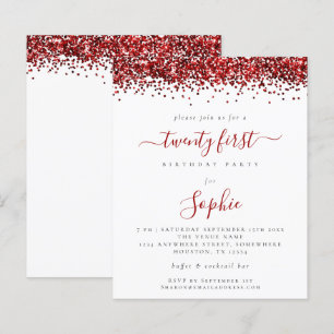 Budget Red Glitter Twenty First Party Invitation