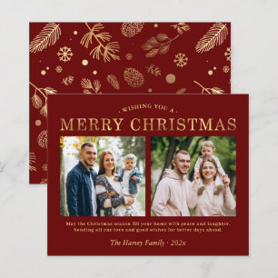Budget Red Gold 2 Photo Merry Christmas Cards