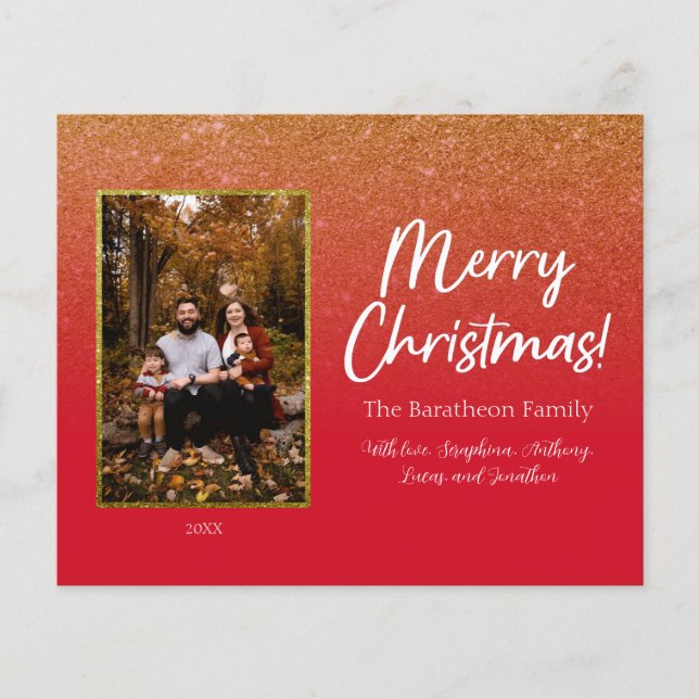 Budget Red Gold Glam Personalized Photo Family (Front)