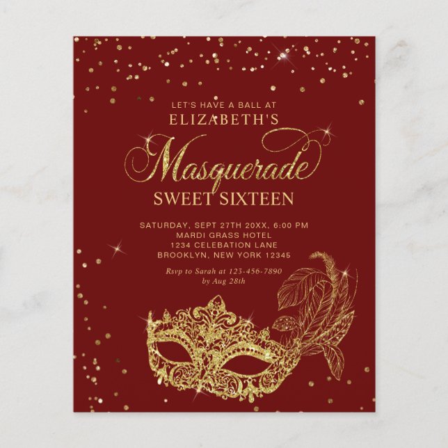 BUDGET Red Gold Glitter Masquerade Sweet 16 (Front)