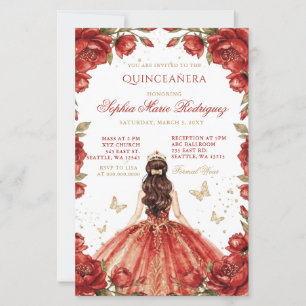 Budget Red Gold Princess Floral Tiara Quinceañera