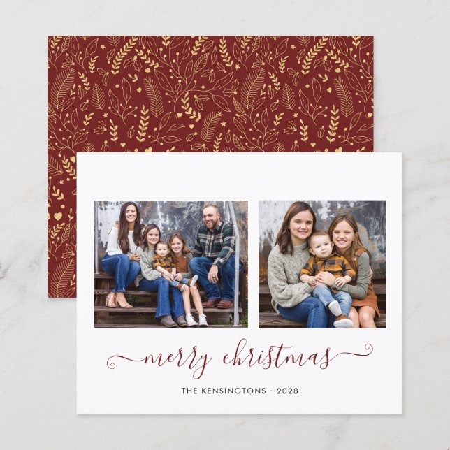BUDGET Red Gold Simple Script Christmas Photo (Front/Back)