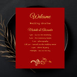 Budget red gold wedding program details<br><div class="desc">A red coloured background decorated with golden florals,  swirls. Personalize and add your names and wedding details. Golden coloured letters.  If you have more text it's possible to reduce the line space,  and add text on the back.</div>