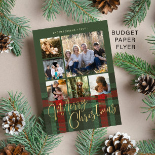 Budget red green plaid multiphoto Merry Christmas Flyer