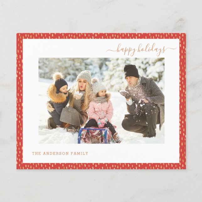 Budget Red Happy Holiday 2 Photo Modern Flyer (Front)