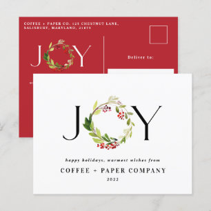 Budget red holiday watercolor botanical corporate postcard