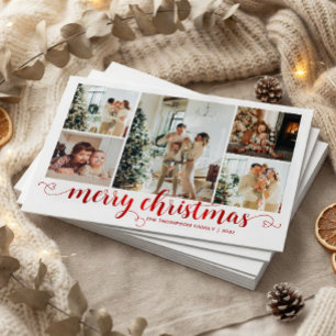 BUDGET Red Merry Christmas Heart Script 5 Photo Card