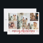 BUDGET Red Merry Christmas Heart Script 5 Photo Card<br><div class="desc">Modern Red Merry Christmas Heart Script 5 Photo Holiday Card</div>