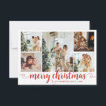BUDGET Red Merry Christmas Heart Script 5 Photo Card<br><div class="desc">Modern Red Merry Christmas Heart Script 5 Photo Holiday Card</div>
